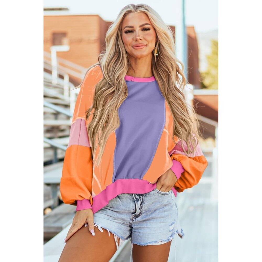 Womens Colorblock Patchwork Oversized Long Sleeve… - image 2